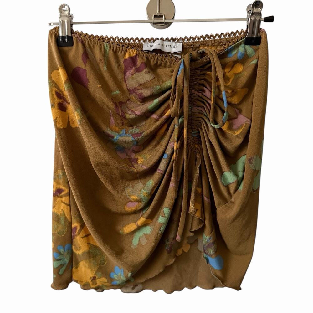 Urban Outfitters Small Mini Skirt Brown Floral Print Muted Thigh Slit